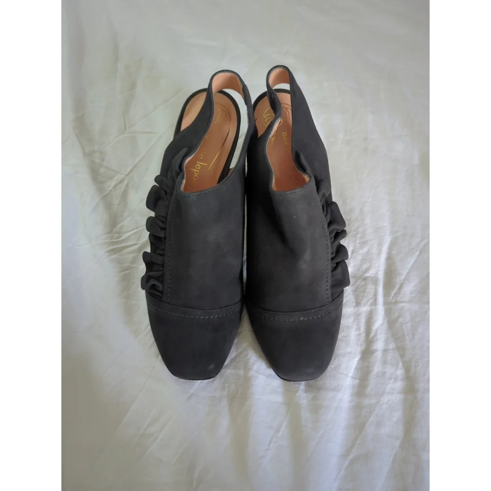 Nanette Lepore‎ French Maid Booties Charcoal Women's 7 Ruffle Coquette Suede NIB